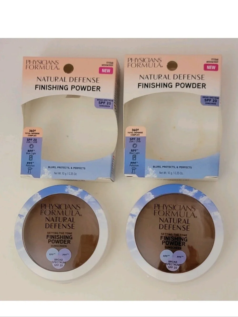 2 pk PHYSICIANS FORMULA Natural Defense Finishing Powder 0.35 oz MEDIUM/DEEP
